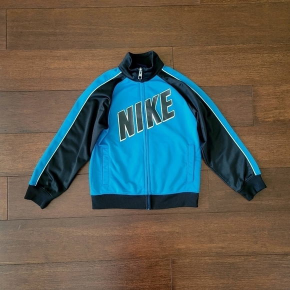 Nike Boys Blue & Black Colorblock Spellout Zip-Up Athletic Track Jacket Size 6 - Picture 1 of 7